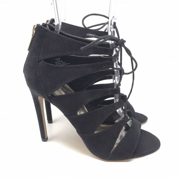Madden Girl Raceyy Black Laceup Opentoe Pumps Size 6.5M Sandals Heels - Picture 1 of 10
